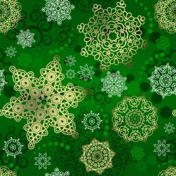 Seamless Cristmas background. Vector  New Year pattern. Gold snowflakes on the Illustrazione stock