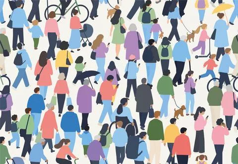 Seamless Crowd of Diverse People Pattern Stock Illustration