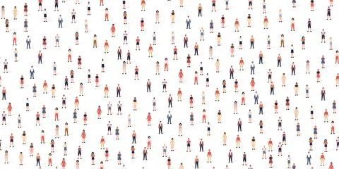 Seamless crowd people pattern set in flat style. Vector illustration men and Stock Illustration