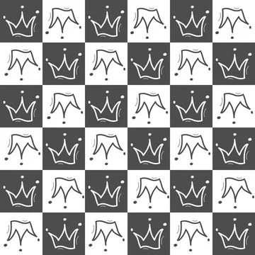 Seamless crown pattern on white and black square for texture, textiles, and s 스톡 일러스트