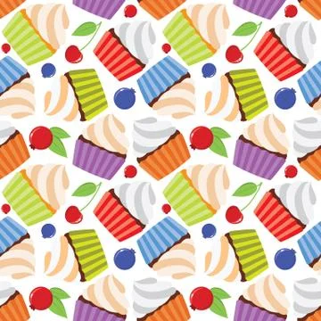 Seamless Cupcake And Berries Pattern Stock Illustration