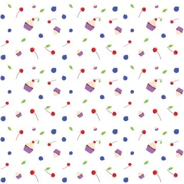 Seamless Cupcake With Fruits Pattern Stock Illustration