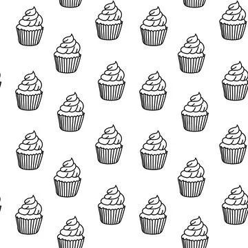 Seamless cupcake pattern black and white Illustrazione stock