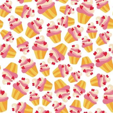 Seamless cupcakes pattern in cartoon style. Illustrazione stock