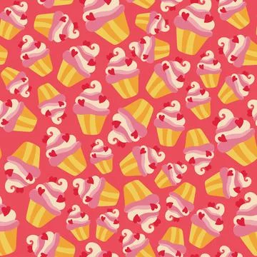 Seamless cupcakes pattern in cartoon style. Illustrazione stock