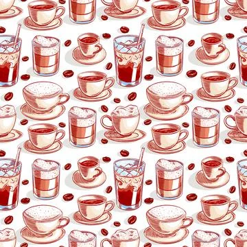 Seamless cups of coffee - 3 库存插图