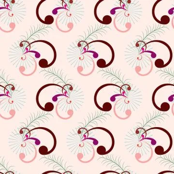 Seamless of curly different commas with green thin branch and circle with lin Stock Illustration