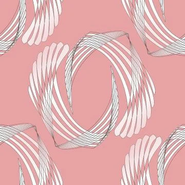 Seamless curved stripes pattern pink white with black outlines Stock Illustration
