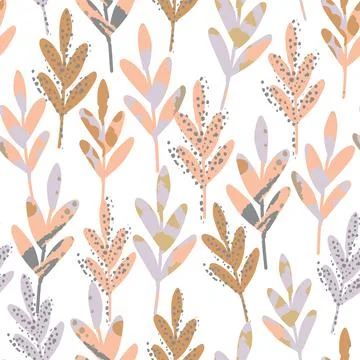 Seamless cute abstract leaves pattern on white background , greeting card or  Stock Illustration