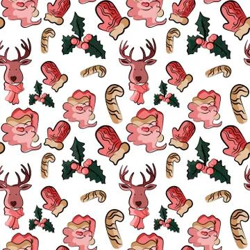 Seamless cute background with santa in vector Stock Illustration