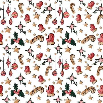 Seamless cute background with santa in vector Stock Illustration