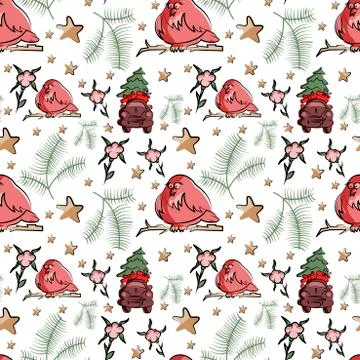 Seamless cute background with santa in vector Stock Illustration