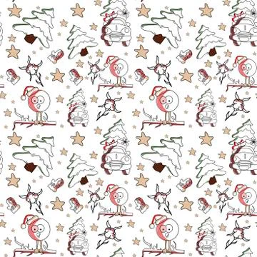 Seamless cute background with santa in vector Stock Illustration