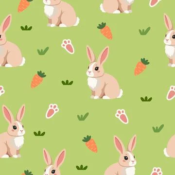 Seamless Cute Bunny Pattern with Carrots Kids Design Stock Illustration