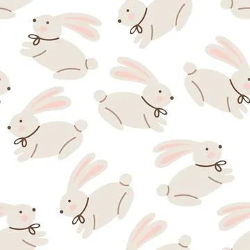 Seamless cute bunny pattern with pastel colors on white background Illustrazione stock