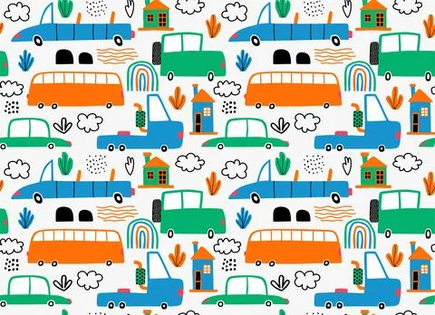 Seamless cute car cartoon pattern. Stock Illustration