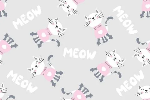 Seamless cute cat pattern vector illustration Stock Illustration