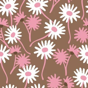 Seamless cute daisy flowers pattern  background , greeting card or fabric Stock Illustration