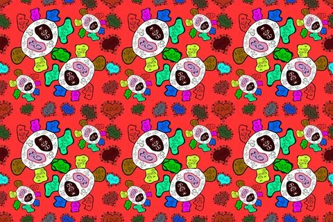 Seamless Cute fabric pattern. Nice background. Raster illustration. Red, white a Stock Illustration