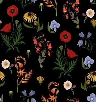Seamless cute floral pattern. Blue and Pink flowers. Flower pattern on white bac Stock Illustration