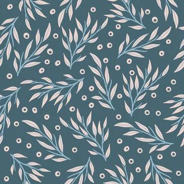 Seamless cute floral vector pattern with plant and flowers. Flower background. Illustrazione stock