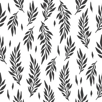 Seamless cute floral vector pattern with plant and flowers. Flower background. Stock Illustration