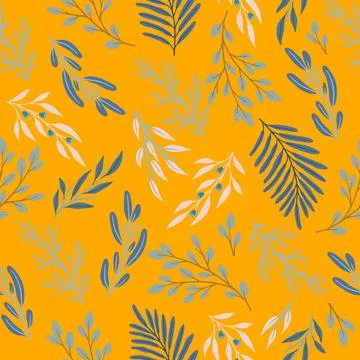 Seamless cute floral vector pattern with plant and flowers. Flower background. Stock Illustration