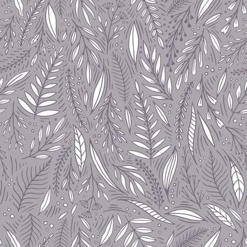 Seamless cute floral vector pattern with plant and flowers. Flower background. Stock Illustration
