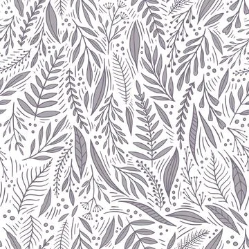 Seamless cute floral vector pattern with plant and flowers. Flower background. Illustrazione stock