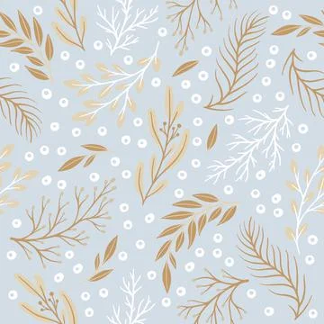 Seamless cute floral vector pattern with plant and flowers. Flower background. Stock Illustration