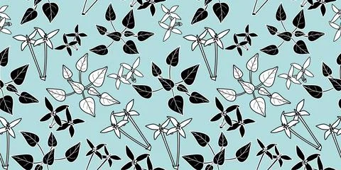 Seamless cute floral vector pattern. Blue background. Stock Illustration