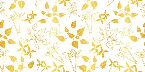 Seamless cute floral vector pattern. White background. Gold color. Illustration