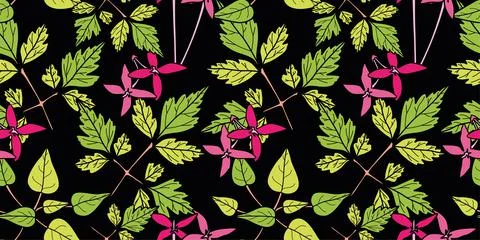 Seamless cute floral vector pattern. Black background. Illustration