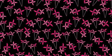 Seamless cute floral vector pattern. Black background. Illustrazione stock
