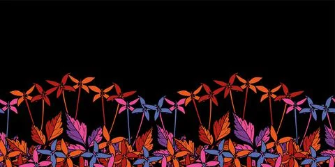 Seamless cute floral vector pattern. Border Design with the black background. 스톡 일러스트