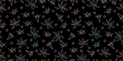 Seamless cute floral vector pattern. Black background. Stock-Illustration