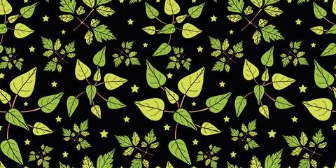 Seamless cute floral vector pattern. Black background. Stock Illustration