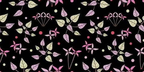 Seamless cute floral vector pattern. Black background. Stock Illustration