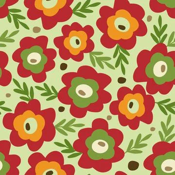 Seamless cute flowers with leafs pattern background , greeting card or fabric Stock Illustration