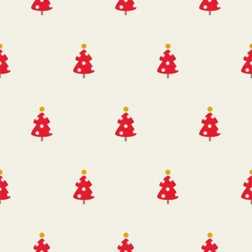 Seamless cute forest red trees pattern in Scandinavian style. Kids vector winter Stock Illustration