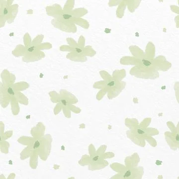Seamless cute green blossom pattern on white paper background, greeting card  Stock Illustration