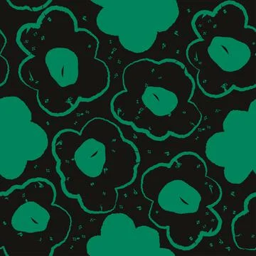 Seamless cute green flower pattern on black background , greeting card Stock Illustration
