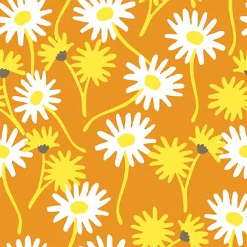 Seamless cute hand drawn daisy flowers pattern  background , greeting card or Stock Illustration