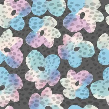 Seamless cute hand drawn dot flowers pattern background , greeting card or fa Stock Illustration
