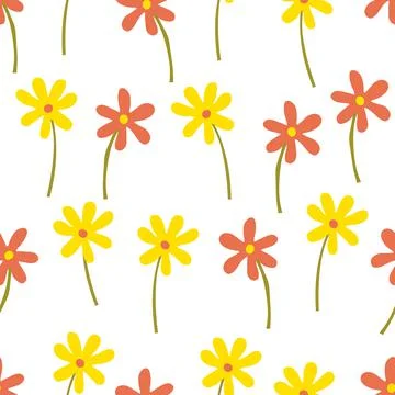 Seamless cute hand drawn flowers pattern  background , greeting card or fabri Stock Illustration