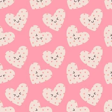 Seamless Cute Heart Pattern with Smiling Faces in Pink Pastel Style Stock Illustration
