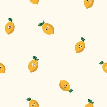 Seamless Cute Lemon Pattern Illustration, Playful Yellow Fruit Background Stock Illustration