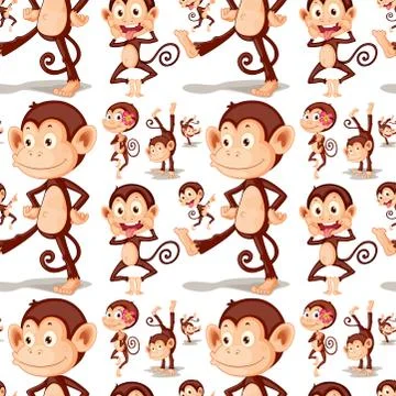 Seamless cute monkey in different posts Illustrazione stock