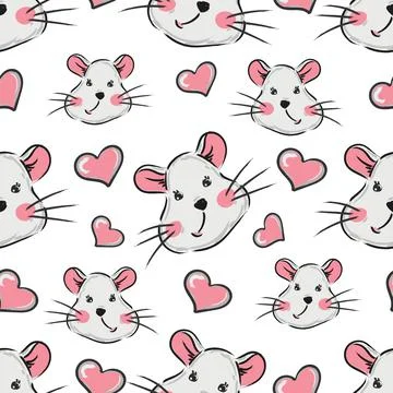Seamless cute mouse pattern with hearts vector illustration Stock Illustration