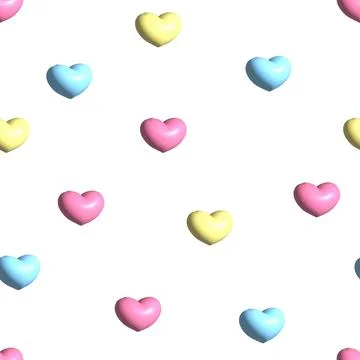 Seamless cute multicolour 3d heart shape pattern on white background for fa.. Stock Illustration